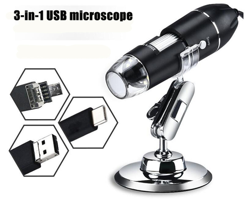 1000X microscopio digital de mano USB 8 luces LED microscopio electrónico Cámara Microscop lupa + regla de calibración 40X-1000X ► Foto 1/6