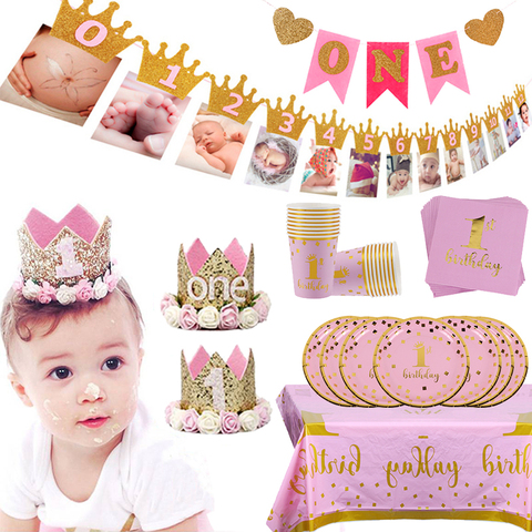 Comprar Online Decoracion De Fiesta De Cumpleanos Para Ninos Corona De 1 Ano Para Bebe Nino Y Nina 1 Primer Globo De Cumpleanos Guirnalda Para Fiesta De Bienvenida Al Bebe Suministros Para