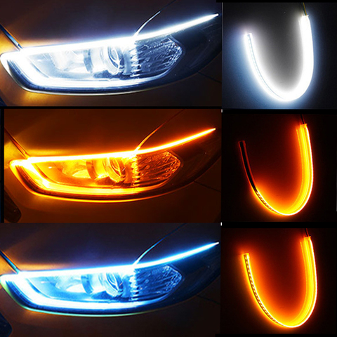 2 uds Led DRL luces de circulación diurna de coche impermeable Flexible de señal amarillo de lado faros de luz accesorios de coche ► Foto 1/6