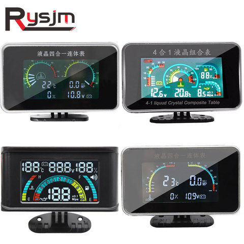 Panel de instrumentos 4 en 1 LCD Universal para coche, medidor de alarma Digital, voltímetro, presión de aceite, combustible, agua, temperatura de 12V para voltímetro ► Foto 1/6