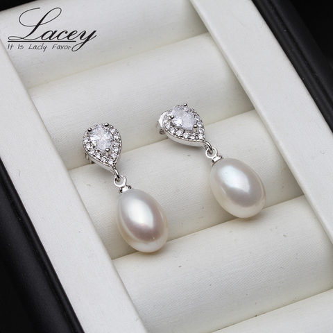 Pendientes de perlas de agua dulce para mujer, aretes de gota de plata 925, pendientes de perlas naturales, joyería de boda ► Foto 1/6