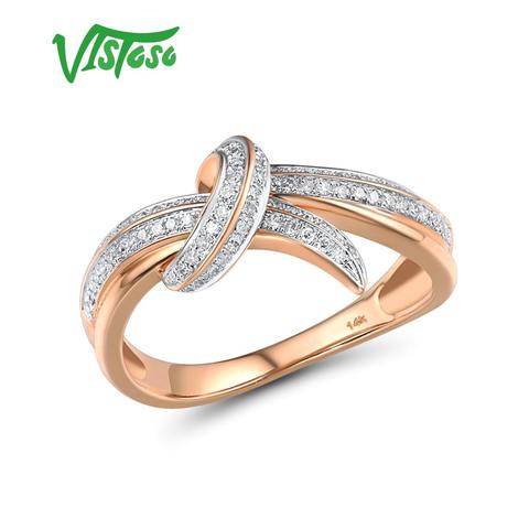 VISTOSO-Anillos de oro para mujer, joya de oro rosa auténtico 14K 585, anillos de compromiso de diamante brillante, joyería fina de aniversario ► Foto 1/6