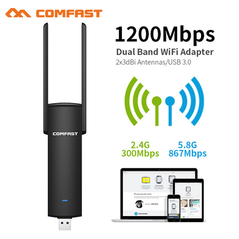 COMFAST adaptador Wifi Usb 1200Mbps Wi-Fi de doble banda dongle 2,4 Ghz + 5Ghz ordenador AC tarjeta de red USB 3,0 antena 802 11ac/b/g/n ► Foto 1/6