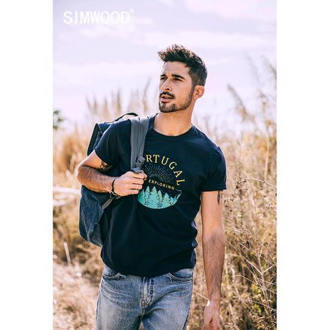 SIMWOOD-Camiseta con estampado de patrón para hombre, camisa 2022 de algodón de manga corta, ajustada, a la moda, SJ170040, novedad de verano, 100% ► Foto 1/6