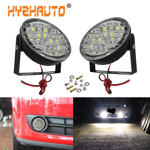 HYZHAUTO-Luz LED de conducción diurna redonda, 2 uds., 90MM, 18 luces LED antiniebla delanteras para coche, bombillas de conducción, blanco, 12V, DRL automático ► Foto 1/6