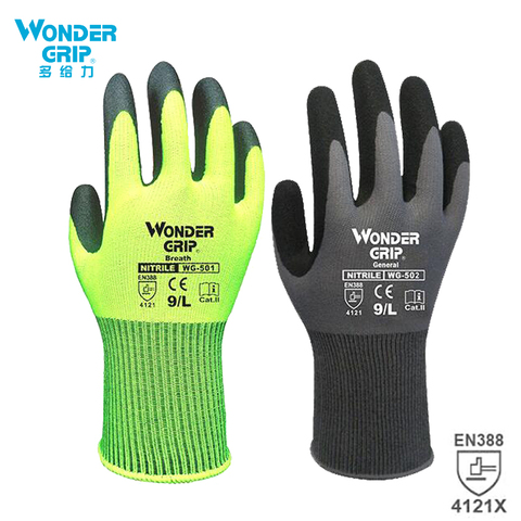 Wonder Grip-guantes de construcción para hombre, guantes de seguridad para trabajo, con revestimiento de nitrilo arenoso, color rojo y nailon ► Foto 1/6