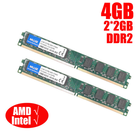 MLLSE DIMM DDR2 800Mhz/667Mhz 4GB(2GB * 2 piezas) Memoria PC2-6400/PC2-5300 para RAM de escritorio, buena calidad y alta compatibilidad. ► Foto 1/3