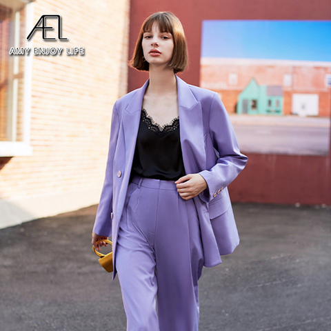 AEL-Chaqueta Retro de otoño y primavera para mujer, abrigos, prendas de vestir violeta, ropa de calle informal con cuello vuelto, chaqueta holgada, blazer ► Foto 1/6