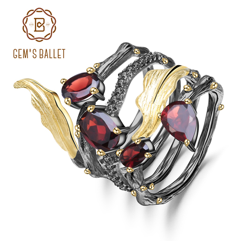 GEM'S BALLET-Anillo de plata de primera ley gema de granate roja para mujer, sortija, plata esterlina 925, Gema Natural, Estilo Vintage, gótico, joya fina ► Foto 1/6