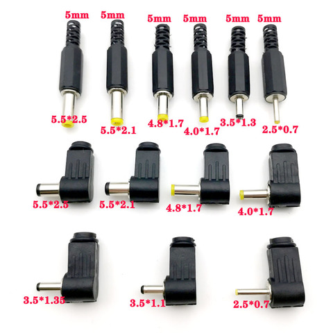 Adaptador de toma de corriente continua, enchufe macho de 90 grados, 5,5x2,1mm, 5,5x2,5mm, 4,8x1,7mm, 2 unidades ► Foto 1/2