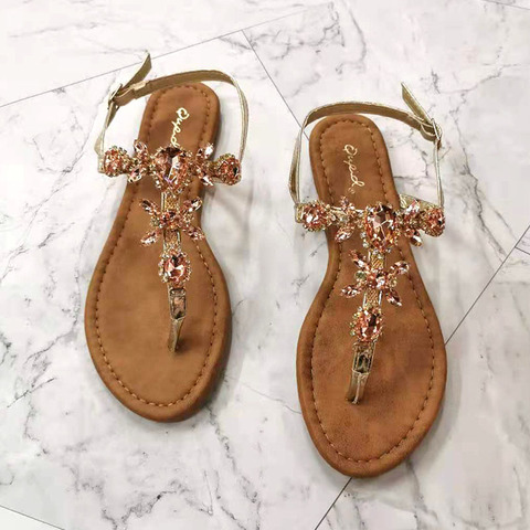 2022 nuevo sandalias de mujer gladiadora zapatos de verano Zapatos de hebilla de moda mujer sandalia romana diamantes de imitación mujer plana zapatos casuales zapatos ► Foto 1/5