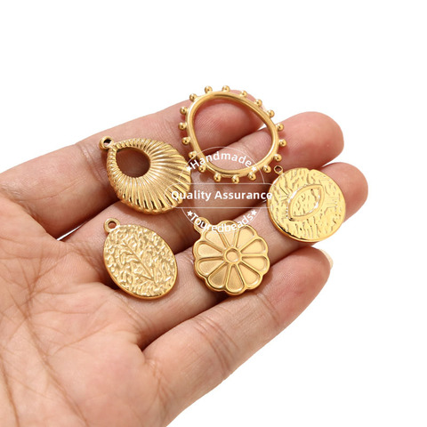 Uds de acero inoxidable corazón de oro círculo colgantes para collar Diy piezas de joyería accesorios de medalla encantos ► Foto 1/6