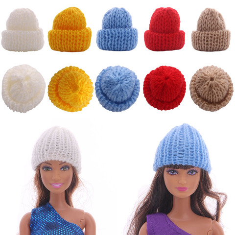 Accesorios para Barbies, sombrero de lana hecho a mano, tejido, accesorios cálidos para otoño e invierno, para proteger el pelo de muñeca, 6 estilos de Color sólido ► Foto 1/6