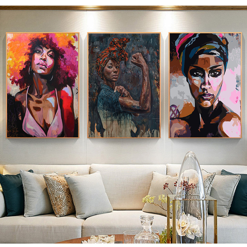 Pintura en lienzo de grafiti para mujer, carteles e impresiones, arte de pared escandinavo, sala de estar imagen para Decoración Para, color negro, blanco y africano ► Foto 1/2