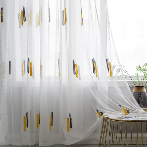 Cortinas transparentes bordadas para sala de estar, cortinas de gasa modernas de hilo blanco, amarillo, azul, para dormitorio, cortinas de tul para ventana ► Foto 1/6