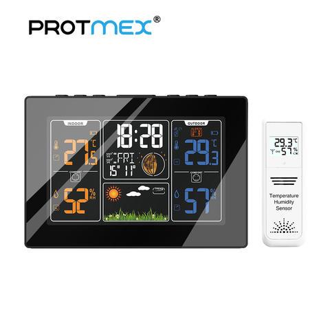 PROTMEX-Estación de pronóstico del tiempo con radio control automático digital inalámbrico, PT201C, con Sensor de termómetro higrómetro ► Foto 1/6