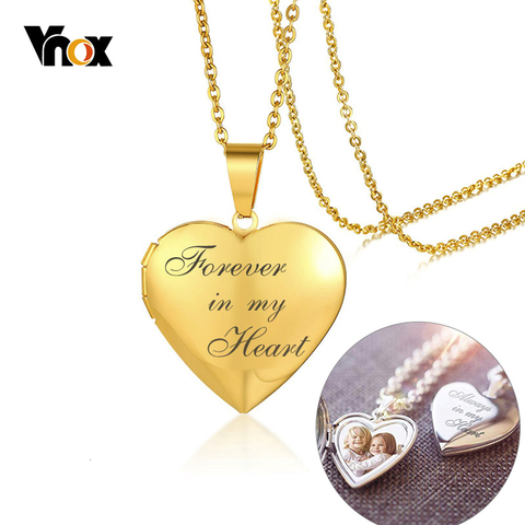 Vnox personalizado corazón medallón colgante para Mujeres Hombres foto marco collares acero inoxidable siempre en mi corazón único regalo personalizado ► Foto 1/6