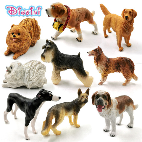 Figuras de acción de perro Lobo, modelo de animal Schnauzer Golden Retriever, decoración del hogar, regalo educativo para niños y niñas ► Foto 1/6