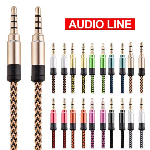 Cable de Audio trenzado de 3,5mm para coche, Cable auxiliar de grabación de nailon en 10 colores, enchufe auxiliar chapado en oro ► Foto 1/6