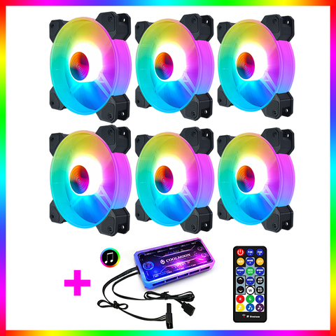 Coolmoon-ventilador para chasis de PC AURA SYNC ARGB, compatible con ajuste de refrigeración RGB, 120mm, Control silencioso, refrigeración de ordenador, 6 Kit de ventiladores de carcasa RGB ► Foto 1/6