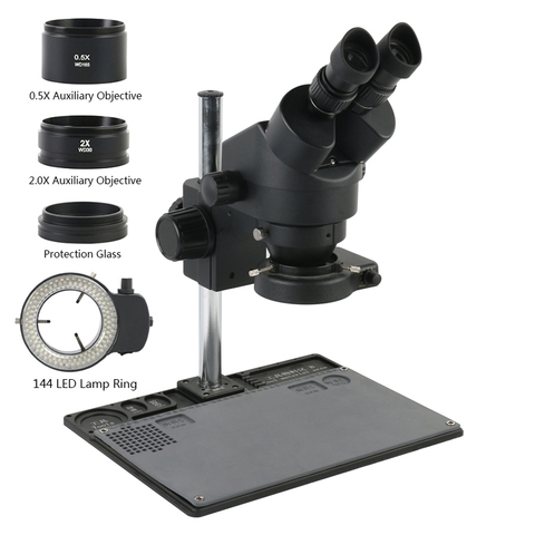 7X-45X continua microscopio con Zoom Binocular microscopio estéreo + 144 Anillo de luz LED + multifunción soporte de aleación de aluminio ► Foto 1/6