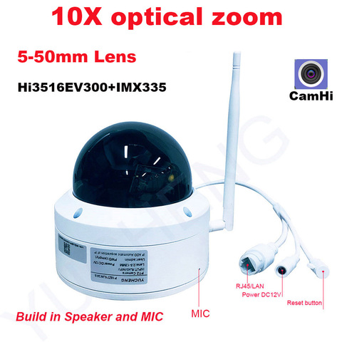 CamHi 5MP 4MP inalámbrico 10X zoom óptico velocidad domo PTZ IP cámara de seguridad ip micrófono altavoz onvif P2P exterior 5-50mm lente ► Foto 1/6