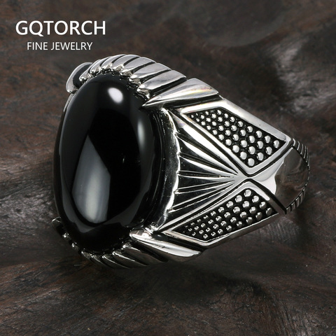 Anillo de 925 anillos de plata esterlina con piedra de ónix Natural para hombre, anillo negro, turco ► Foto 1/6