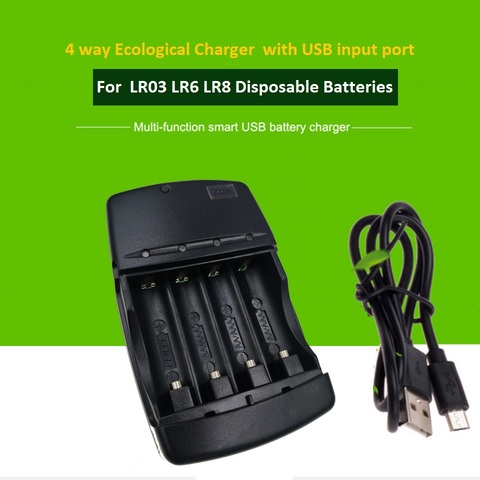 Cargador ecológico de 4 vías con puerto de entrada USB para pilas LR03 LR6, pilas alcalinas recargables AA y AAA ► Foto 1/6