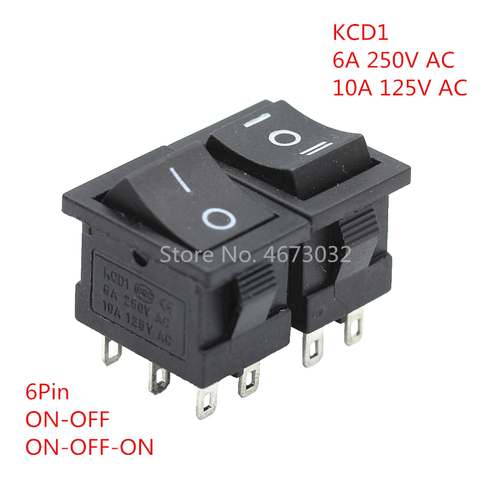 Interruptor de balancín negro KCD1 KCD4, encendido y apagado, 2 posiciones/3 posiciones, 6 pines, sin luces, 1 Uds. ► Foto 1/6