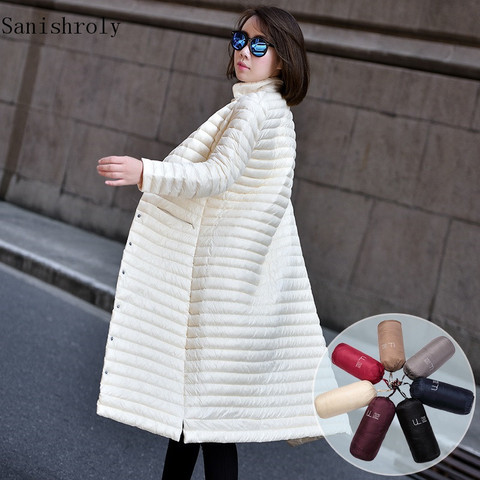 Sanishroly-abrigos largos para mujer, Parka ultraligera con cuello alto, chaqueta de plumón de pato de talla grande SE722, color blanco, Otoño e Invierno ► Foto 1/6