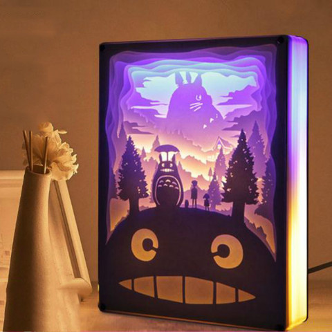 Nueva novedad lámpara de ambiente con corte de papel Totoro y luz nocturna 3D, lámpara de decoración artística con grabado en papel, alimentación USB para el dormitorio de la sala de estar ► Foto 1/6