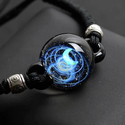 BOEYCJR-pulsera con cuentas de cristal de ópalo único para mujer, pulsera con abalorios de luna y planetas, cadena de cuerda de galaxia, sistema Solar ► Foto 1/6