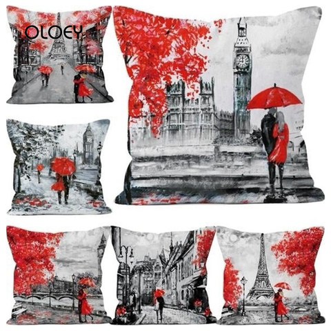 Funda de almohada cómoda, funda de almohada pareja romántica Torre Eiffel, dormitorio familiar, asiento de coche de Hotel almohada decorativa 45x45cm. ► Foto 1/6