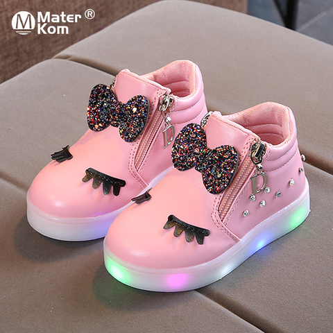 Tamaño 21-30 niños brillantes zapatillas de deporte chico arco de princesa para niñas LED Zapatos Bebé zapatillas de deporte con luz zapatos Krasovki luminosa ► Foto 1/6