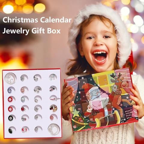 Calendario de Adviento para niñas y adolescentes, joyería de moda, 24 Uds., regalos de Navidad, dijes, pulsera, collar, calendario de Cuenta atrás ► Foto 1/6