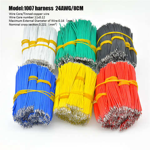 100 unids/pack UL1007 24AWG de soldadura doble Alambre de Cable de puente de placa de pruebas cables Kit 8cm 6 colores Cable de puente de cables conductores ► Foto 1/6