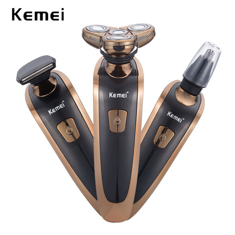 Kemei 3 en 1 recargable lavable Afeitadora eléctrica de afeitar hombres de trimmer nariz barbeador 3D barba de afeitar ► Foto 1/6