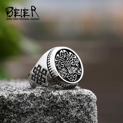 Anillo de acero inoxidable con diseño de árbol de la vida para hombre, anillos amuleto vikingo clásico, joyería nórdica, BR8-732 ► Foto 1/2