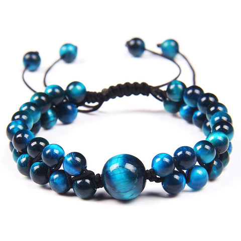 Hecho a mano con piedra Natural trenzado doble Ojo de Tigre pulsera ajustable energía sanación pulsera con cuentas de colores para los hombres bien regalos ► Foto 1/6