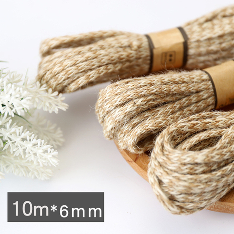 Cordón de cáñamo trenzado, cuerda de yute, hilo de cintas de lino Natural, Material artesanal hecho a mano, 10m ► Foto 1/6