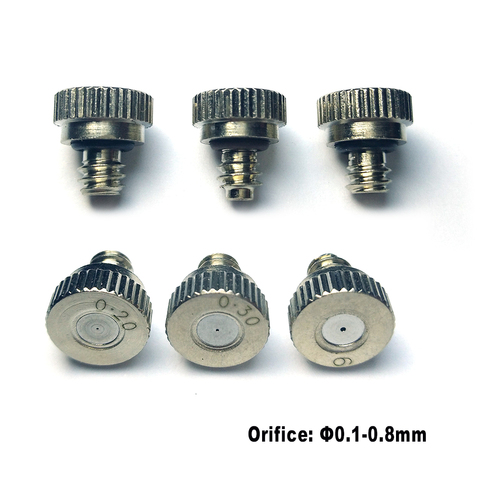 Boquilla de nebulización de latón niquelado, sistema de refrigeración para exteriores, boquilla de neblina de baja presión, 0,1-0,8mm, orificio roscado, 10/24