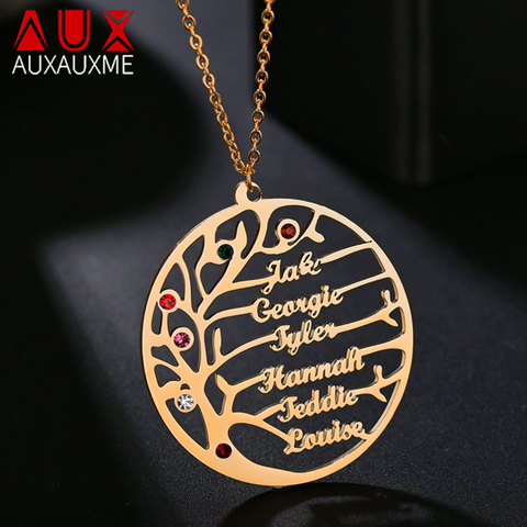 Auxauxme-collar con nombre personalizado de árbol de la vida para mujer, de acero inoxidable, dorado, árbol familiar, con letras, regalo de navidad ► Foto 1/6