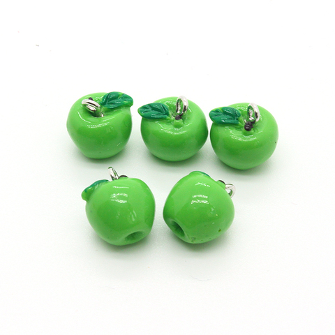 6 uds verde artificial Apple resina pendiente encantos de Kawaii frutas pequeñas llaveros pulsera pendientes colgante accesorio joyas hacer ► Foto 1/5