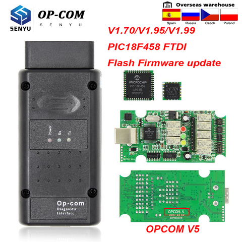 OPCOM-herramienta de diagnóstico de coche, escáner OBD OBD2, V5 1,70 1,95 1,99 PIC18F458 FTDI Flash Firmware actualización OP COM para Opel Cable 1,7 ► Foto 1/6