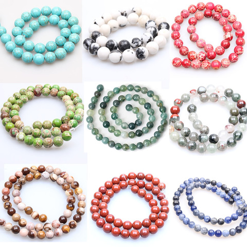 Cuentas espaciadoras sueltas para fabricación de joyas, cuentas turquesas de sedimento de mar, agat, piedra Natural, 4, 6, 8, 10, 12mm, pulsera DIY, venta al por mayor ► Foto 1/4