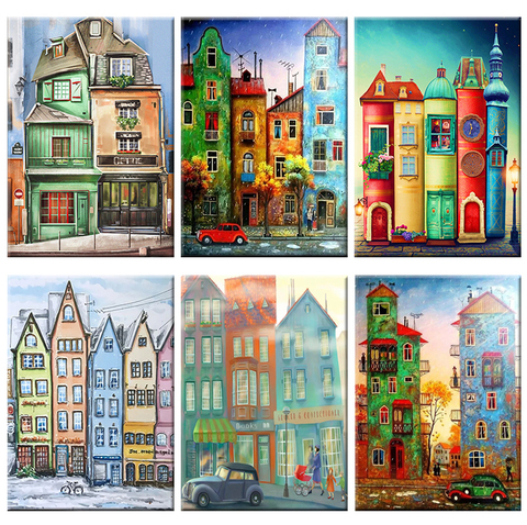 GATYZTORY-pintura al óleo DIY de Ciudad de dibujos animados, pintura por número, Kit de pintura para adultos y niños, arte para decoración de pared del hogar, 50x65cm ► Foto 1/6