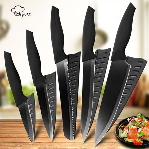 Set de cuchillos de Chef Santoku cuchillos Juego de cuchillos de cocina 5CR15 acero inoxidable no palo hoja cortadora de pan de Santoku cuchillos ► Foto 1/6