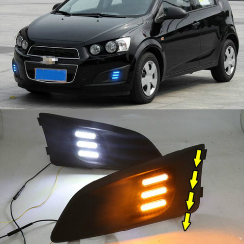 1 Set del coche LED DRL luz diurna luz del día con señal de giro, lámpara para Chevy Chevrolet AVEO Sonic 2011 a 2013 de 2012 ► Foto 1/5