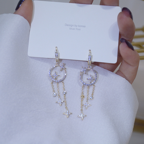Pendiente de oro de 14 quilates con diseño de borla para mujer, aretes de fantasía, Circonia cúbica, zirconia, circonita, zirconita, boda, joyas de compromiso para novia ► Foto 1/5