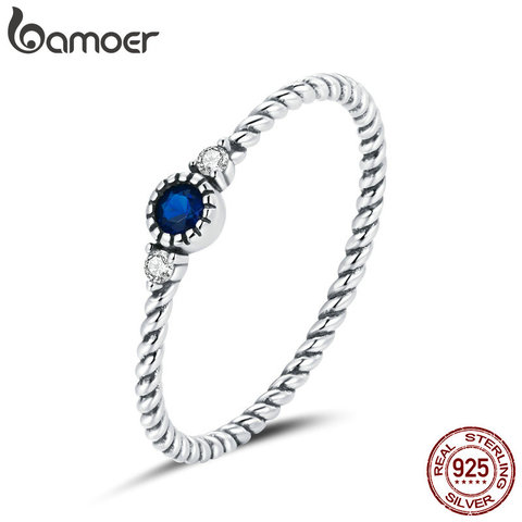 Bamoer azul Zircon anillos de dedo para las mujeres 925 plata esterlina Retro boda accesorios de moda de la joyería SCR693 ► Foto 1/6